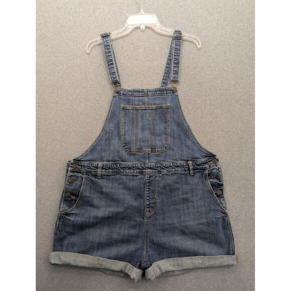 Old Navy Shortalls Womens XXL Blue Denim Bib Overall Shorts Adjustable Straps - Picture 1 of 11